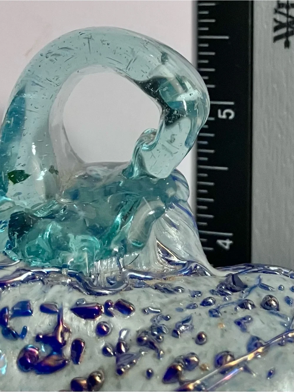 ART GLASS Iridescent Heart / SILVER & PEACOCK-BLUE / Thick, HAND-BLOWN Ornament